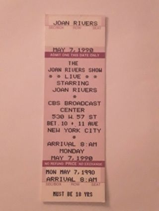 Joan Rivers Tv Show Ticket 1990 York Cbs