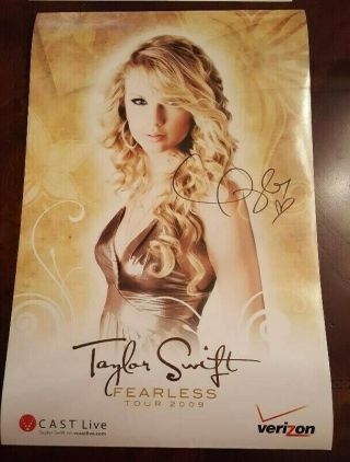 Hand Signed Taylor Swift 2009 " Fearless " Tour Poster,