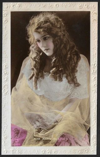 C.  1910s English Rppc Real Photo Postcard Hand - Tinted Silent Star Mary Pickford