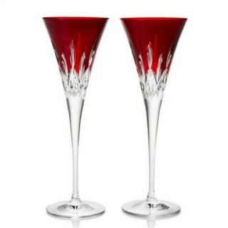Waterford Crystal Lismore Pops Red Toasting Flutes Set Of 2 40026611 Boxed