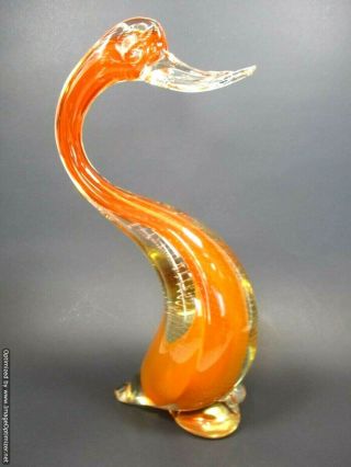 Vintage Control Bubble Duck Orange Encased Glass 11.  5 " Figurine 1950s
