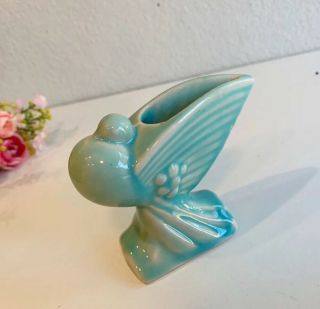 Rare HTF Vintage Nelson McCoy Aqua Turquoise Dove/Pigeon Bird Vase Planter 6