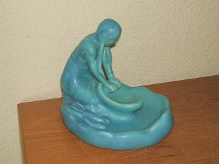 Van Briggle Art Pottery Indian Maiden Figurine Gringing Corn Ming Blue 6 " Signed