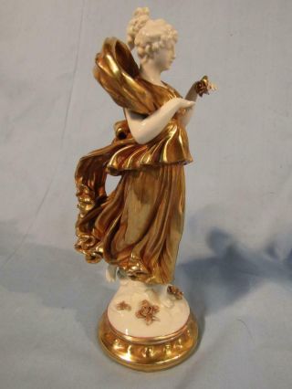 Old Dresden Porcelain Gilt Figurine Lady Holding Flower - Capodimonte Crowned N