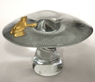 Vintage Viking Glass Jumbo Mushroom Paperweight W/ Crystal Charm Frog