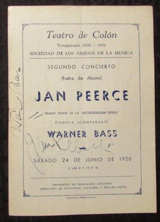 1950 Jan Peerce Signed Autograph 6.  5x9.  5 Program W/ Vg 4.  0 Opera