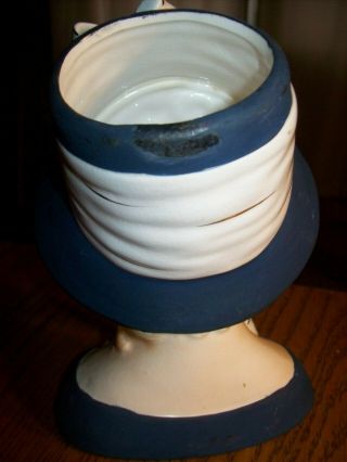 Rare Shafford Lady Head Vase Blond Hair Blue Hat White Bow Pearl Earrings 2