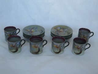 Set Of 6 Royal Doulton Titanian Bird Of Paradise Demitasse Cups & Saucers
