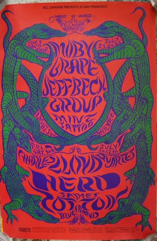 1968 Bill Graham Fillmore West Moby Grape,  Jeff Beck Poster