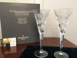 2 Waterford Crystal Millennium Prosperity Champagne Toasting Flutes