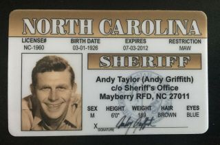 Sheriff Andy Taylor Mayberry Nc Novelty Sheriff Andy Griffith License Tv Show