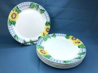 Corelle Sunflower Sunsations 10 1/4 " Dinner Plates Set Of 11 Blue Gingham