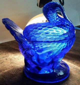 Vintage L.  E.  Smith Cobalt Blue Glass Turkey Covered Candy,  Nut Dish