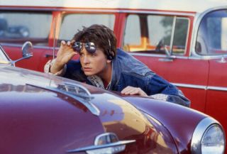 Back To The Future Michael J.  Fox Between Classic Cars 35mm Slide & 8x10 Photo
