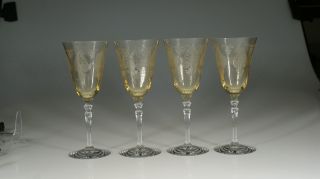 Set Of 4 Fostoria Glass Company 2394 Topaz Yellow Trojan Water Goblets C.  1937