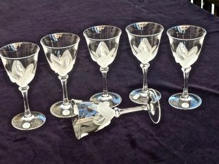 Magnificent Satin Crystal Florence Wine Glasses Set Of 6 Boxed Durand