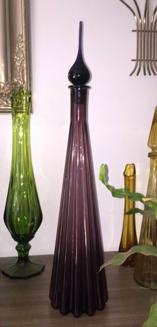Vintage Italian Amethyst/purple Genie Bottle/ Decanter Empoli Art Glass