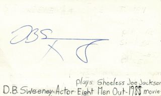 Db Sweeney Actor Shoeless Joe Eight Men Out Movie Autographed Signed Index Card