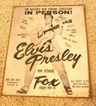 Vintage Elvis Presley Metal Sign For May 25th,  1956 Concert - Detroit,  Mi