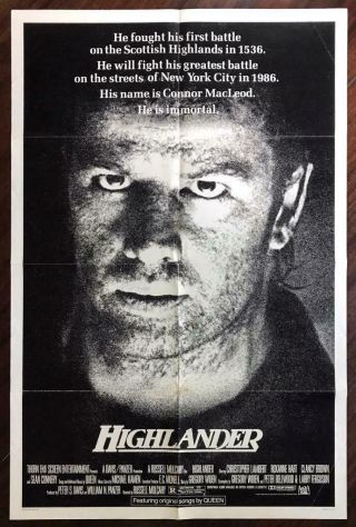 Highlander 1986 Sci Fi Action Fantasy Sword & Sorcery Cult Movie Poster