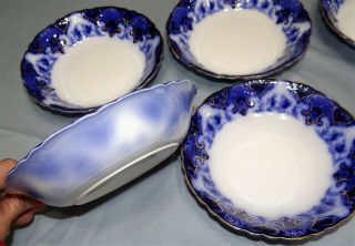 Set Of 6 Antique Alfred Meakin Flow Blue Regent 7 1/2 " Soup Bowls England Vtg