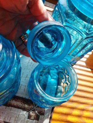 Vintage LE Smith Moon and Stars Blue Glass 4 Piece Canister Set 4