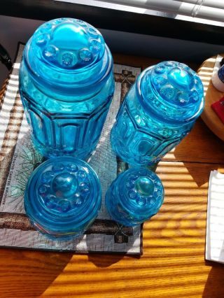 Vintage LE Smith Moon and Stars Blue Glass 4 Piece Canister Set 7