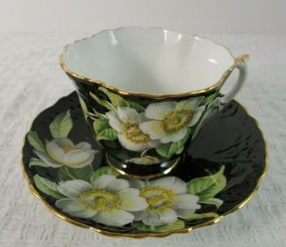 Vintage Aynsley Tea Cup And Saucer Dogwood Flower Black England Bone China C1087