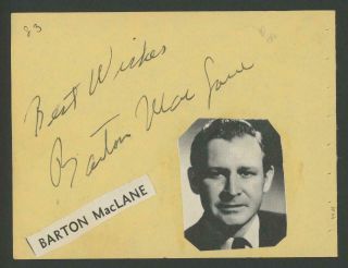 Barton Maclane (1902 - 1969) Signed Album Page | " I Dream Of Jeannie " Autograph