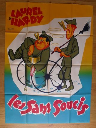 Laurel And Hardy Pack Up Your Troubles French Movie Poster R60s Litho