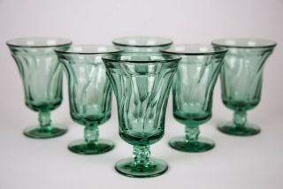 Fostoria Jamestown Green Iced Tea Goblet Glasses Set Of 6 Vintage Glass Stemware
