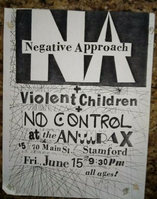 Negative Approach,  Violent Children Rare Orig 1984 Hardcore Punk Flyer,  Cthc