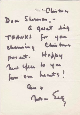 Nelson Eddy Handwritten Christmas Letter