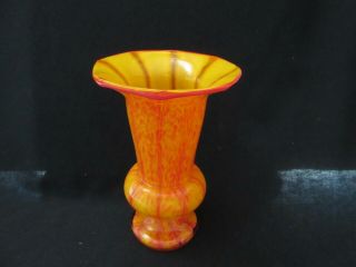 Czech Franz Welz Vertical Stripes Orange Splatter Cased Vase