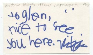 Victoria Williams Signed 3x5 Index Card Autographed Signature Singer Songwriter