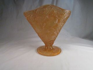 Htf Vtg Consolidated Art Glass Bird Paradise Fan Vase Martele Yellow Gold 6.  5 "