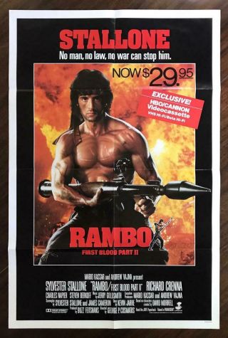 Rambo First Blood Part 2 1985 Stallone Commando War Action Video Poster