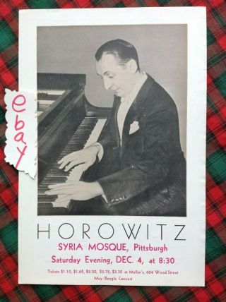 Circa 1945 Horowitz Syria Mosque Flyer Pittsburgh Box D Handbill Vgc
