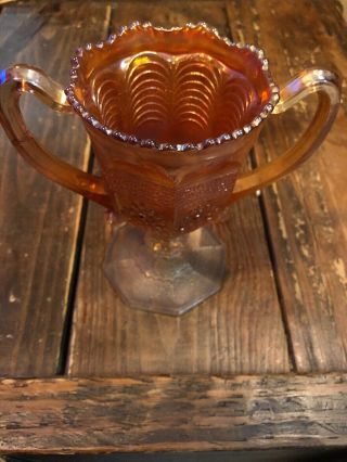 Fenton Marigold Carnival Glass Orange Tree Loving Cup With Peacock Tail Interior