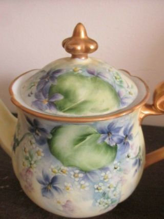 Noritake Nippon Handpainted Tea Set Pot Creamer Sugar Bowl Violets Gold 3