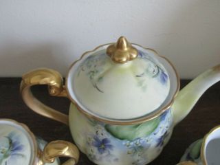 Noritake Nippon Handpainted Tea Set Pot Creamer Sugar Bowl Violets Gold 5