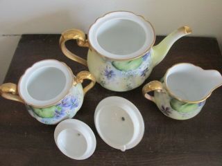 Noritake Nippon Handpainted Tea Set Pot Creamer Sugar Bowl Violets Gold 6