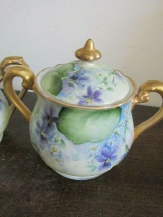 Noritake Nippon Handpainted Tea Set Pot Creamer Sugar Bowl Violets Gold 8