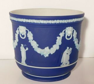 Antique Wedgwood Cobalt Blue Jasperware Cache Pot Planter Jardiniere