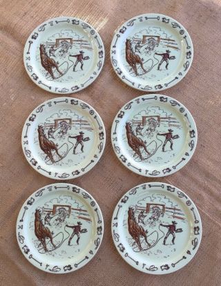 6 Vernon Kilns Frontier Days 6.  5 " Bread And Butter Plates