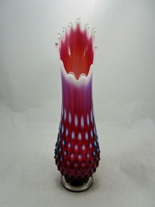 Vintage Fenton Art Glass Plum Purple Opalescent Hobnail 12 " Swung Vase