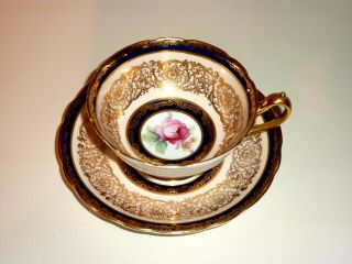 Paragon Pink Rose Gold Gilt Double Hallmark Pink Cobalt Blue Tea Cup Saucer