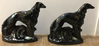 Rosemeade Pottery Black Wolfhound Bookends Two