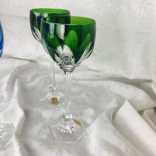 Bleikristall Diamantschliff 2 Emerald Cut to Clear Crystal Wine Goblets 8.  25” t 3