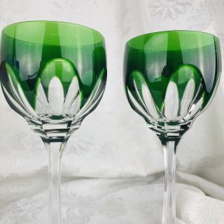Bleikristall Diamantschliff 2 Emerald Cut to Clear Crystal Wine Goblets 8.  25” t 5